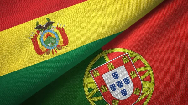 Bolivia Portugal Vlaggen Samen Betrekkingen Textiel Doek Stof Textuur — Stockfoto