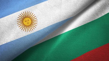 Arjantin ve Bulgaristan bayrakları birlikte ilişkiler tekstil kumaş, kumaş doku