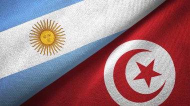 Arjantin ve Tunus bayrakları birlikte ilişkiler tekstil kumaş, kumaş doku