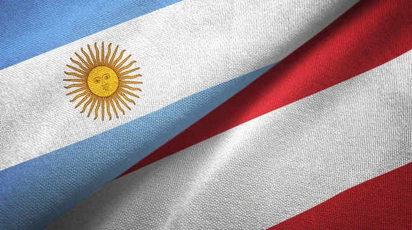 Argentina Austria Flags Together Relations Textile Cloth Fabric Texture — Stock Photo, Image