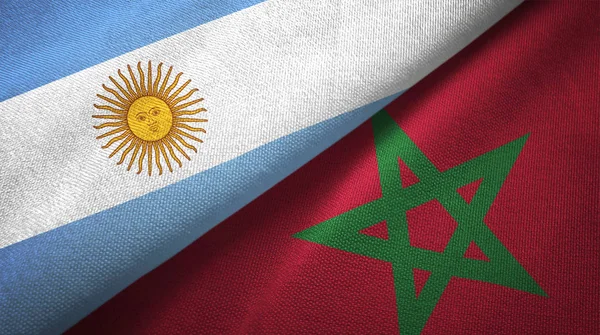 Argentina and Morocco flags together relations textile cloth, fabric texture