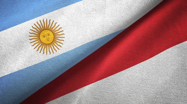 Argentina Och Indonesien Flaggor Grupp Förbindelserna Textil Duk Tyg Textur — Stockfoto