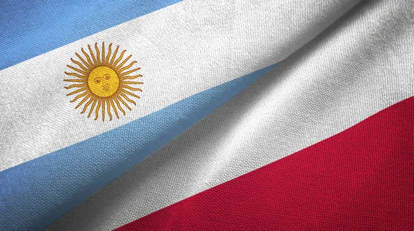 Argentina Och Polen Flaggor Grupp Förbindelserna Textil Duk Tyg Textur — Stockfoto