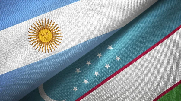 Argentina Och Uzbekistan Flaggor Grupp Förbindelserna Textil Duk Tyg Textur — Stockfoto