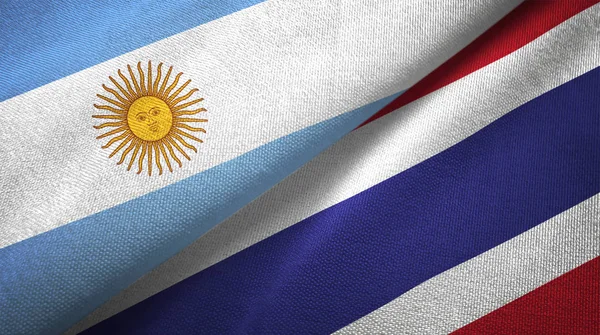 Argentínában Thaiföldön Zászlók Együtt Kapcsolatok Textil Szövet Szövet Szerkezete — Stock Fotó