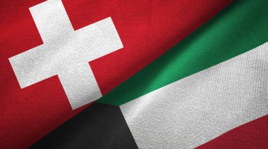 İsviçre ve Kuveyt bayrakları birlikte ilişkiler tekstil kumaş, kumaş doku