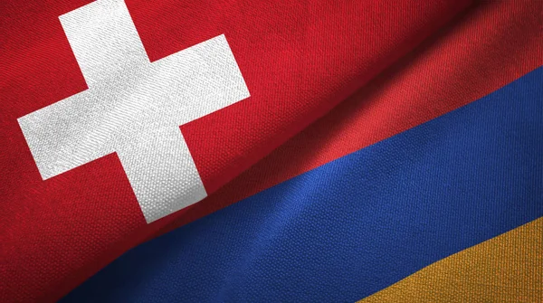 Schweiz Och Armenien Flaggor Grupp Förbindelserna Textil Duk Tyg Textur — Stockfoto