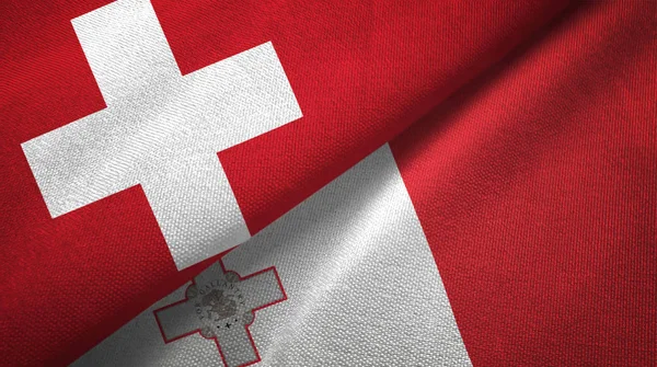 Schweiz Och Malta Flaggor Grupp Förbindelserna Textil Duk Tyg Textur — Stockfoto