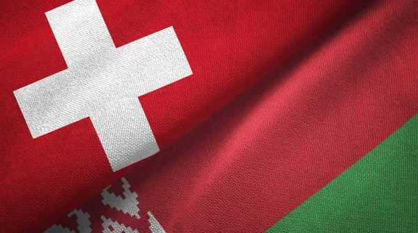 Switzerland and Belarus flags together relations textile cloth, fabric texture