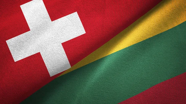 Switzerland and Lithuania flags together relations textile cloth, fabric texture