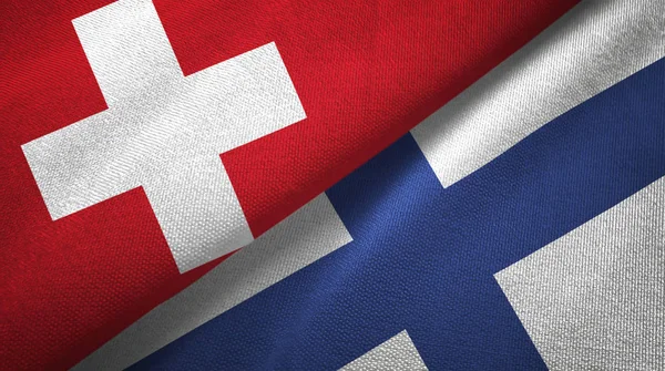 瑞士和芬兰国旗一起关系纺织布 织物纹理 — 图库照片