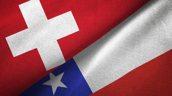 Switzerland and Chile flags together relations textile cloth, fabric texture