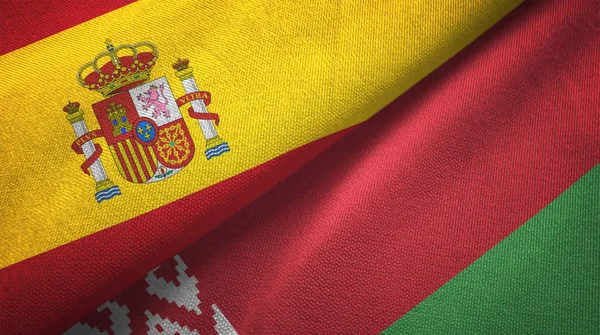 Spain and Belarus flags together relations textile cloth, fabric texture