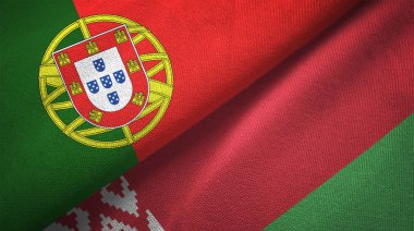 Portekiz ve Beyaz Rusya bayrakları birlikte ilişkiler tekstil kumaş, kumaş doku