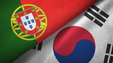 Portekiz ve Güney Kore bayrakları birlikte ilişkiler tekstil kumaş, kumaş doku
