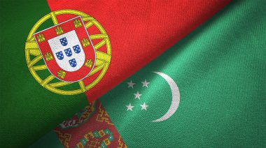 Portekiz ve Türkmenistan bayrakları birlikte ilişkiler tekstil kumaş, kumaş doku