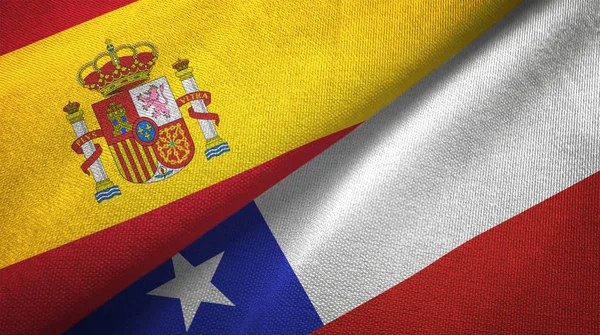 Banderas España Chile Juntas Relaciones Tela Textil Textura Tela — Foto de Stock