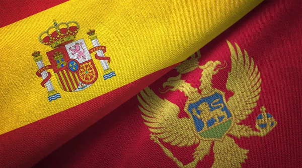 Spain and Montenegro flags together relations textile cloth, fabric texture