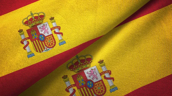 Spain Flags Together Relations Textile Cloth Fabric Texture — Stock Photo, Image