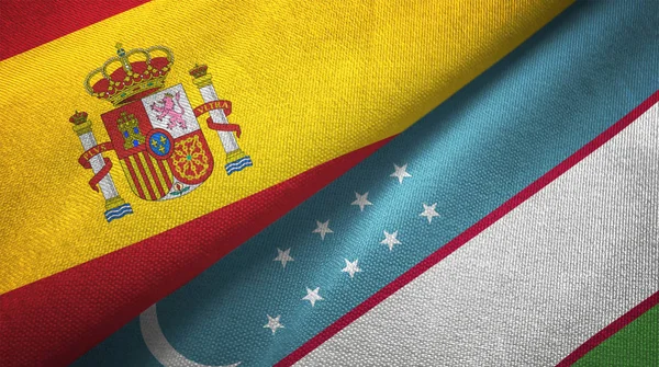 İspanya ve Özbekistan bayrakları birlikte ilişkiler tekstil kumaş, kumaş doku