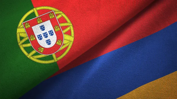 Portugal Armenië Vlaggen Samen Betrekkingen Textiel Doek Stof Textuur — Stockfoto