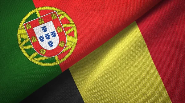 Portugiesische Und Belgische Flaggen Zusammen Beziehungen Textiltuch Textilstruktur — Stockfoto