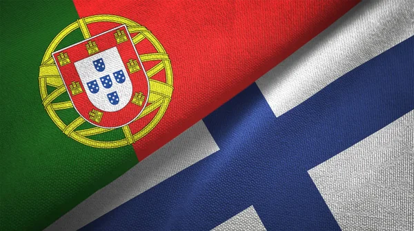 Portugal Finland Vlaggen Samen Betrekkingen Textiel Doek Stof Textuur — Stockfoto