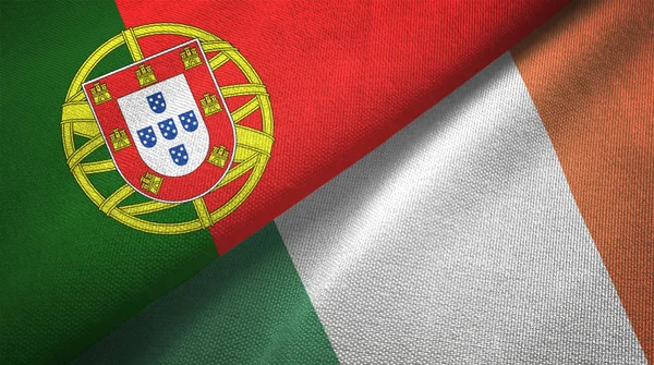 Portugal Och Irland Flaggor Grupp Förbindelserna Textil Duk Tyg Textur — Stockfoto