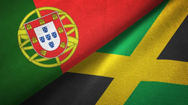 Πορτογαλία Και Την Τζαμάικα Σημαίες Μαζί Σχέσεις Υφασμάτων Πανί Υφή — Φωτογραφία Αρχείου