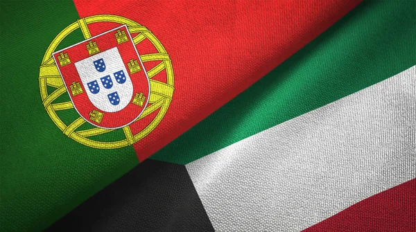 Portugal Koeweit Vlaggen Samen Betrekkingen Textiel Doek Stof Textuur — Stockfoto