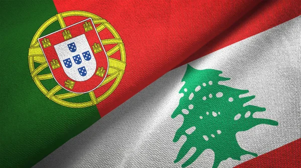Portugal Libanon Vlaggen Samen Betrekkingen Textiel Doek Stof Textuur — Stockfoto
