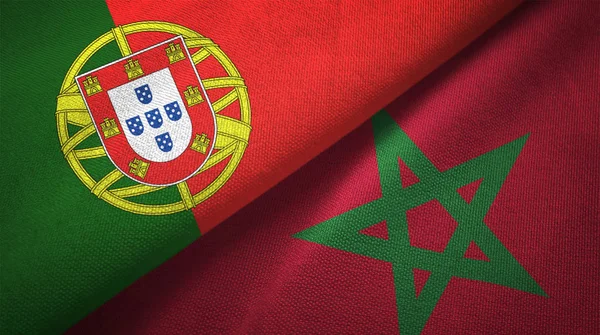 Portugal and Morocco flags together relations textile cloth, fabric texture