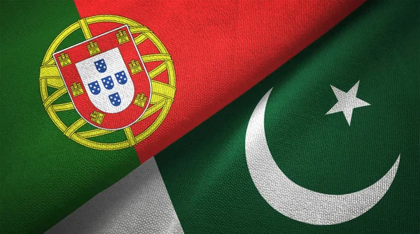 Πορτογαλία Και Πακιστάν Σημαίες Μαζί Σχέσεις Υφασμάτων Πανί Υφή Υφάσματος — Φωτογραφία Αρχείου