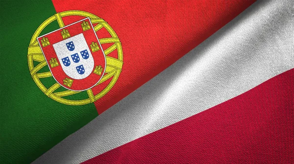 Portogallo Polonia Bandiere Insieme Relazioni Stoffa Tessile Trama Del Tessuto — Foto Stock