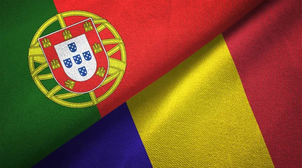 Portugiesische Und Rumänische Flaggen Zusammen Beziehungen Textilstoff Textilstruktur — Stockfoto