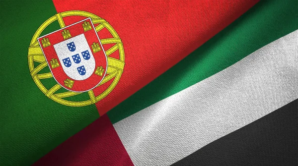 Portugal Verenigde Arabische Emiraten Vlaggen Samen Betrekkingen Textiel Doek Stof — Stockfoto
