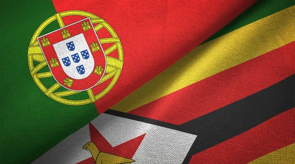 Portugal and Zimbabwe two flags textile cloth, fabric texture — Stock Photo, Image