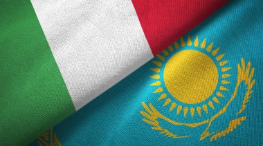 İtalya ve Kazakistan bayrakları birlikte ilişkiler tekstil kumaş, kumaş doku