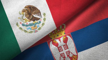 Meksika ve Sırbistan bayrakları birlikte tekstil kumaş, kumaş doku