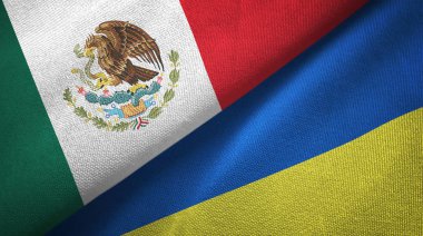 Meksika ve Ukrayna bayrakları birlikte tekstil kumaş, kumaş doku