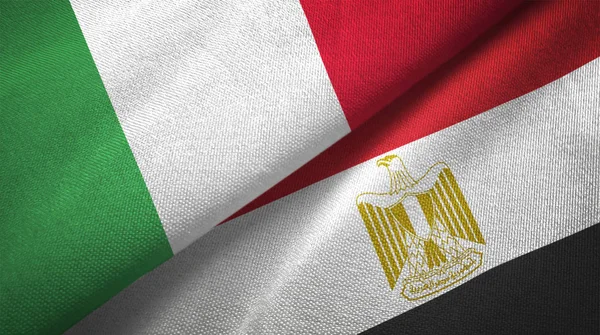 Italy and Egypt flags together relations textile cloth, fabric texture. Text on egyptian flag means - Arab Republic of Egypt