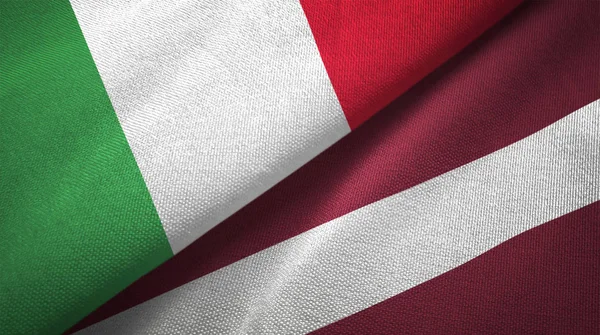 Italy and Latvia flags together relations textile cloth, fabric texture