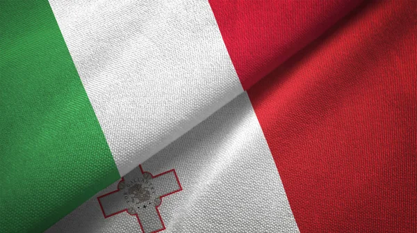 Włochy Malta Flag Razem Relacje Włókienniczych Tkaniny Tekstura Tkanina — Zdjęcie stockowe