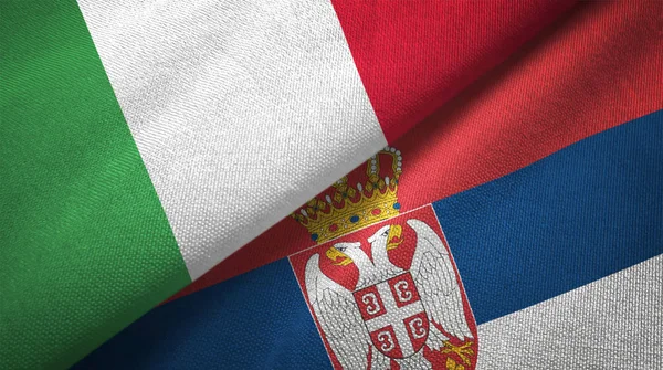 Italien Och Serbien Flaggor Grupp Förbindelserna Textil Duk Tyg Textur — Stockfoto