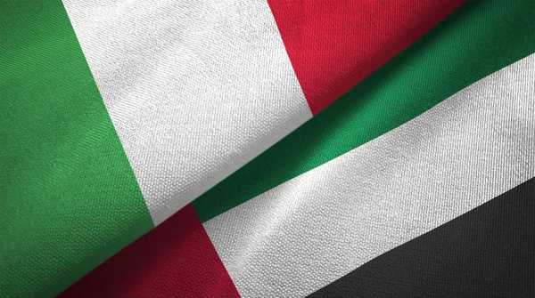 Italy United Arab Emirates Flags Together Relations Textile Cloth Fabric — Stock Photo, Image