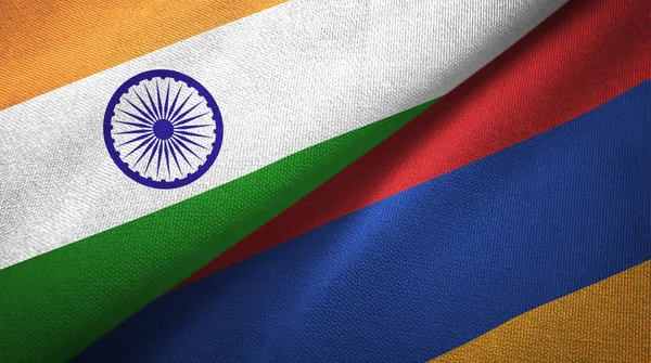 India Armenia Flags Together Relations Textile Cloth Fabric Texture — Stock Photo, Image