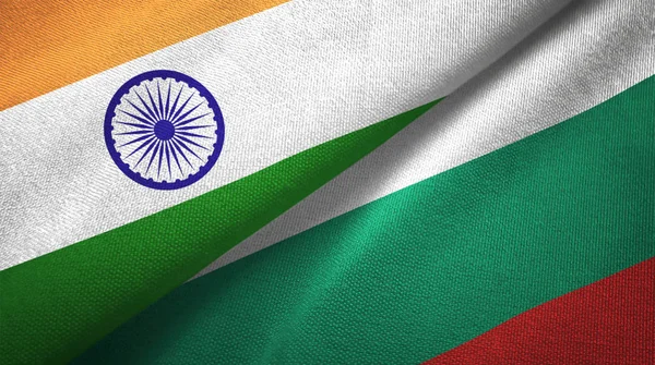 India Bulgaria Flags Together Relations Textile Cloth Fabric Texture — Stock Photo, Image
