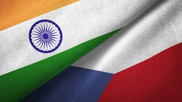 印度和捷克国旗一起关系纺织布 织物纹理 — 图库照片
