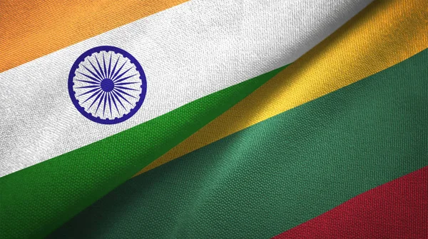 India Lithuania Flags Together Relations Textile Cloth Fabric Texture — Stock Photo, Image