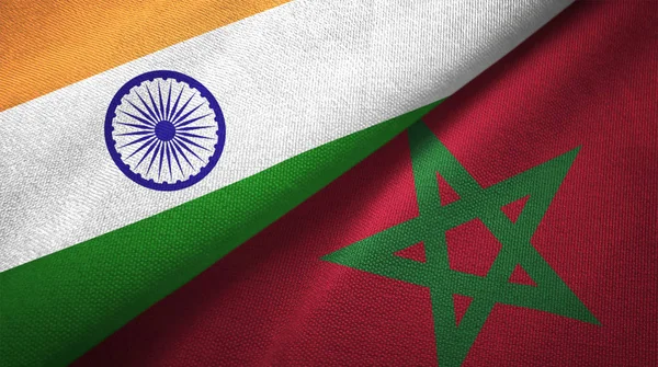 India Marokko Vlaggen Samen Betrekkingen Textiel Doek Stof Textuur — Stockfoto